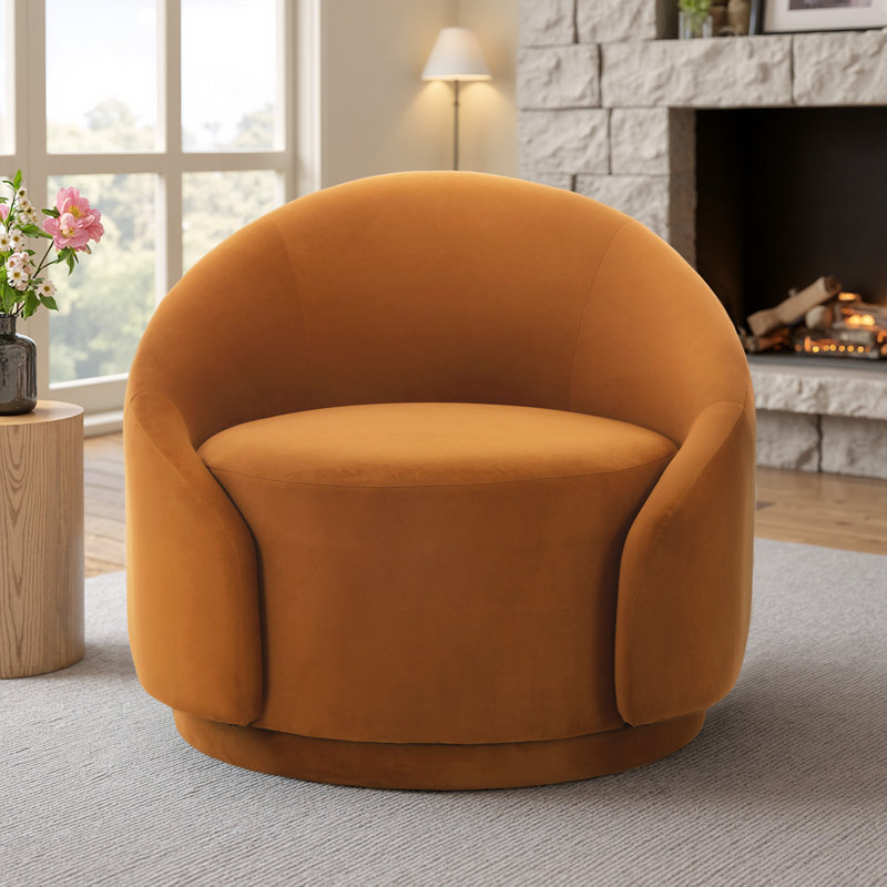 Aunna Upholstered Swivel Barrel Chair, Orange Velvet