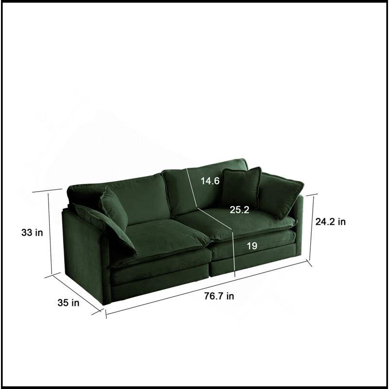 Modern Sofa Couch, 3 Piece Set Extra Deep Seat Sectional Sofa for Living Room, Oversized Sofa, 3 Seat Sofa, Loveseat and Single Sofa, Green Chenille