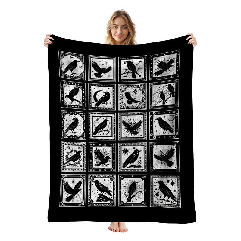 Jeté en flanelle JYK Halloween, Crow Pattern Grid