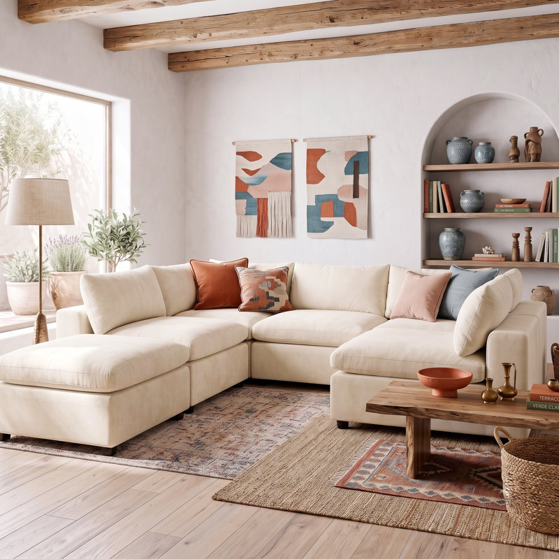 Canapé modulaire 6 pièces rembourré, Velours ivoire