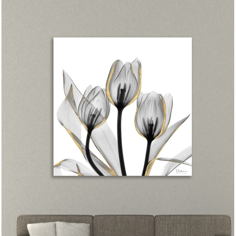 Reproduction d’art sur toile dorée ornée de tulipes 5 par Albert Koetsier, H 12 po x l 12 po x P 1,5 po, Toile tendue