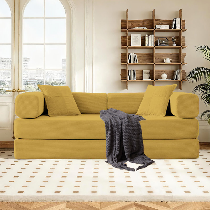 Aldora Boneless 78" King Size Convertible Sleeper Sofa Bed With 2 Pillows, Corduroy Folding Mattress Couch, No Assembly Required , Floor Sofa Lounge Couch For Living Room Small Spaces