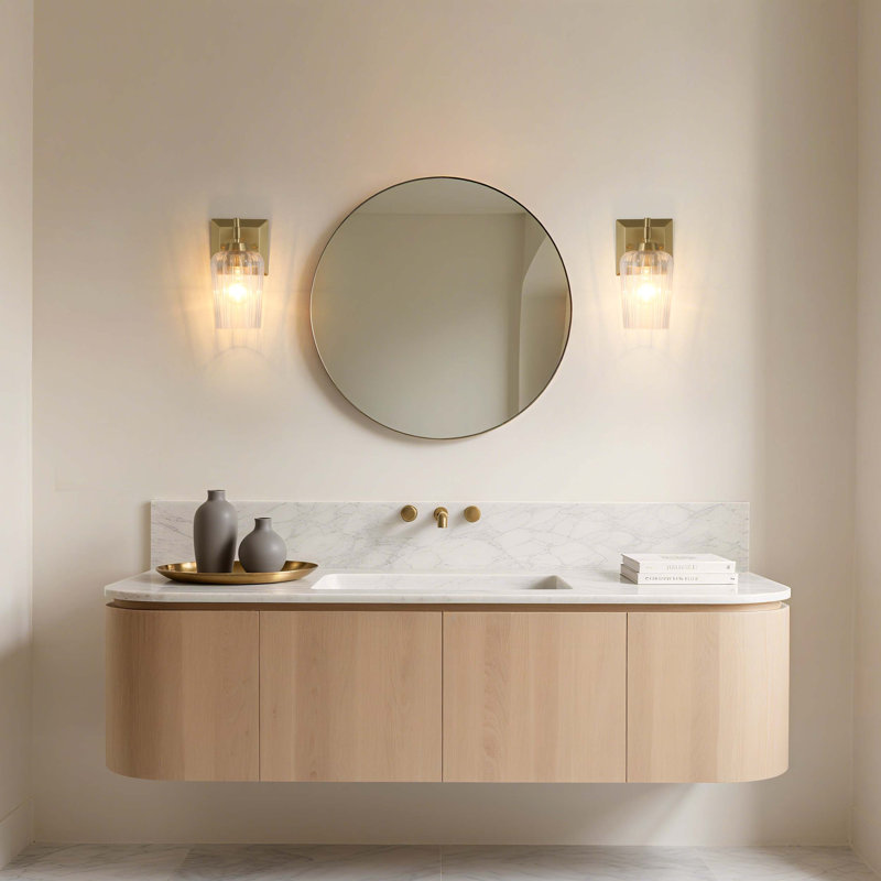 Yep by  Brilia 1-light Wall Sconce Vanity in Brushed Champagne Brass with Fluted Glass, Fluted Glass, Brushed Champagne Brass