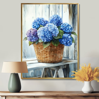 Impression sur toile, "Hortensias dans un panier de ferme II"