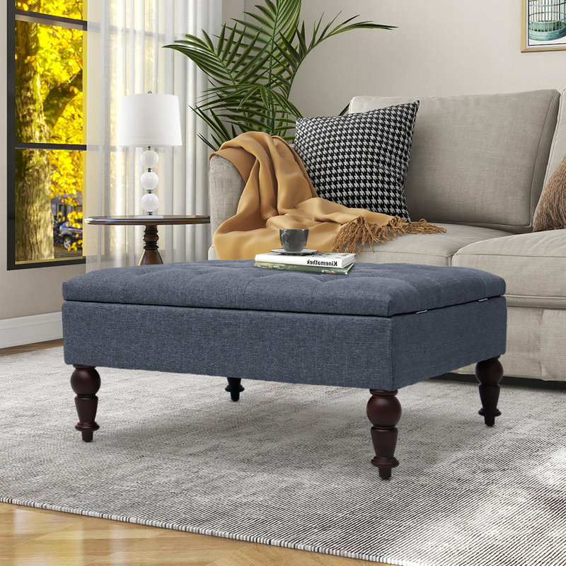 Mirfield Upholstered Ottoman, Denim Blue Polyester