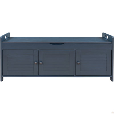 Storage Bench With 3 Shutter-Shaped Doors, Shoe Bench With Removable Cushion And Hidden Storage Space