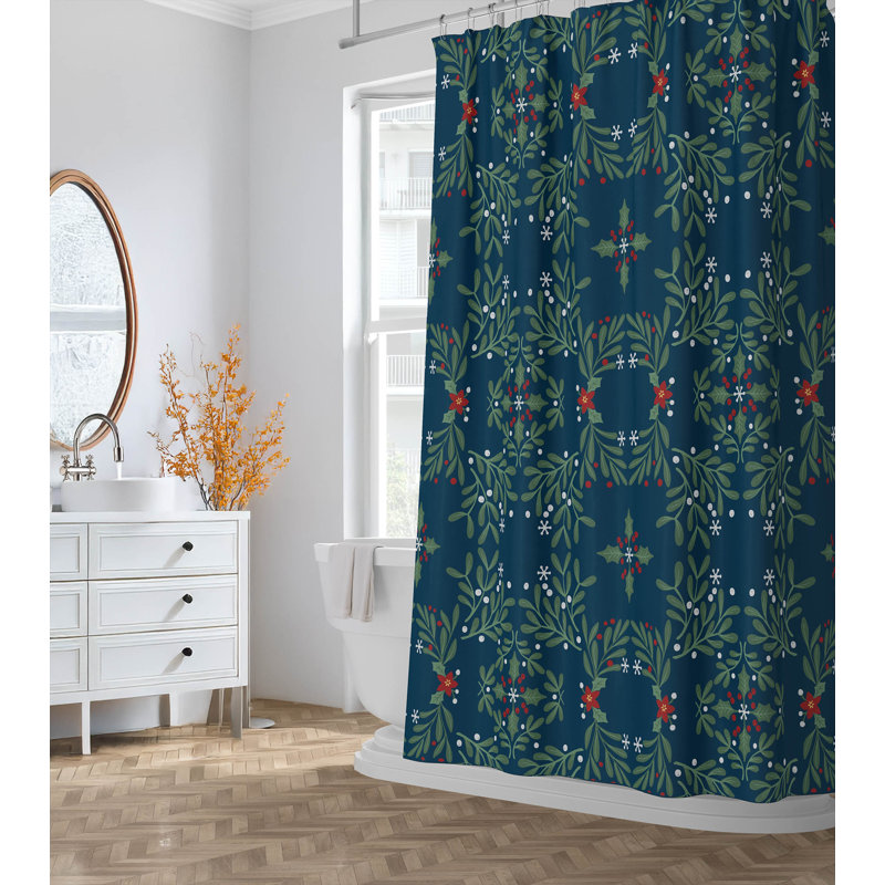 Rideau de douche ultra-mince Winter Mistletoe, Bleu très foncé