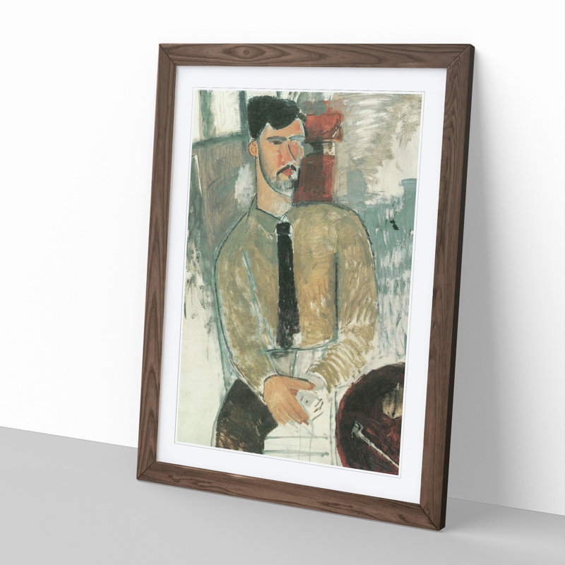 Henri Laurens by Amedeo Modigliani - Picture Frame Painting, Walnut Framed, 65cm H x 48cm W x 2cm D