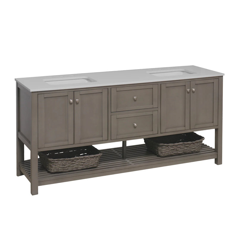 Binne 72'' Double Bathroom Vanity with Top, Weathered Gray, Engineered White