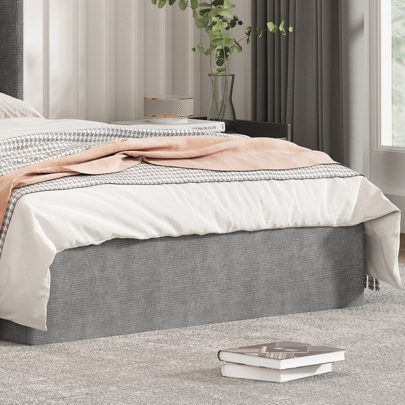 Annek Upholstered Bed Frame with Lift Up Storage, 40.9"H Wingback Headboard, Wood Slats & Metal Frame, Multiple Sizes & Fabric Options Available