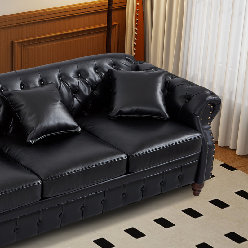 Faux Leather Chesterfield Sofa With Storage, Black