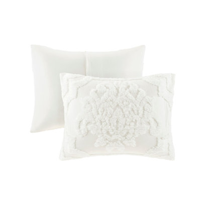 Ensemble d'édredon damassé en coton 3 pièces capitonné blanc cassé / grand
