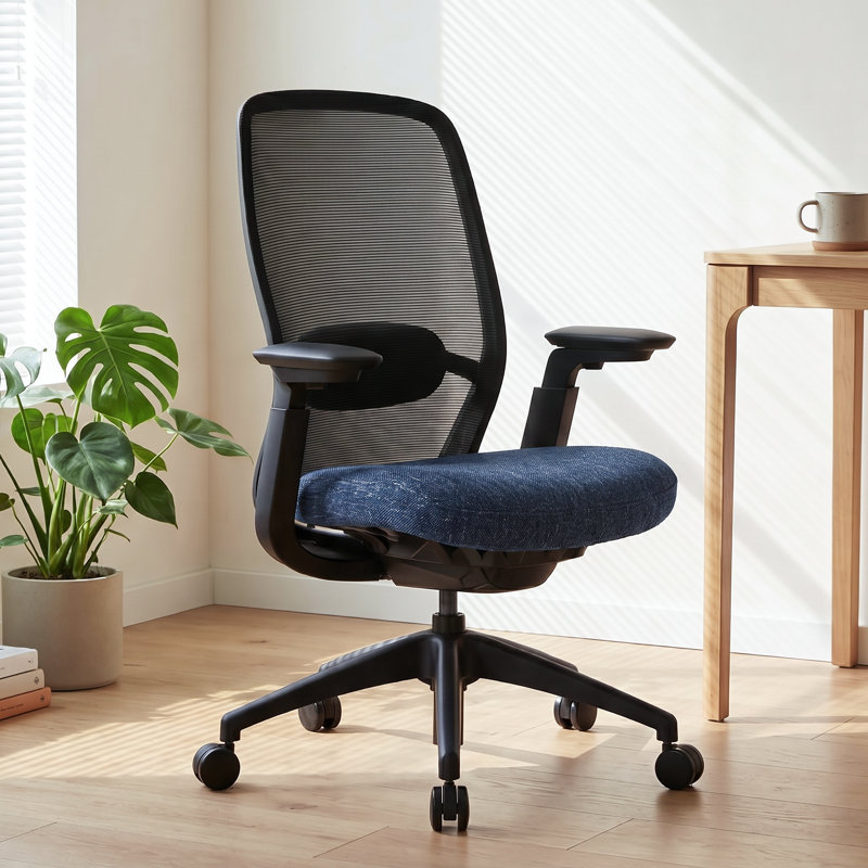 Fauteuil de bureau ergonomique COLAMY, siège de bureau à réglage instantané avec siège en lévitation, accoudoirs synchronisés 4D, soutien lombaire et dossier en filet respirant, bleu foncé