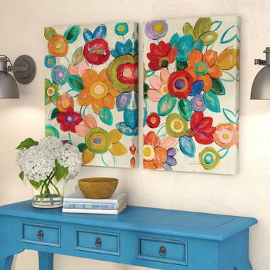 Neon Floral' by Silvia Vassileva 2 Piece Painting Print on Canvas Set