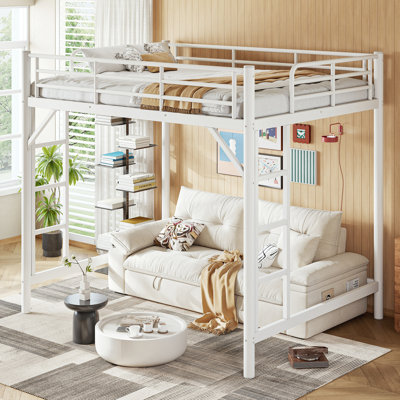 Lits peu encombrants, lit mezzanine double en métal blanc, style moderne pour la maison