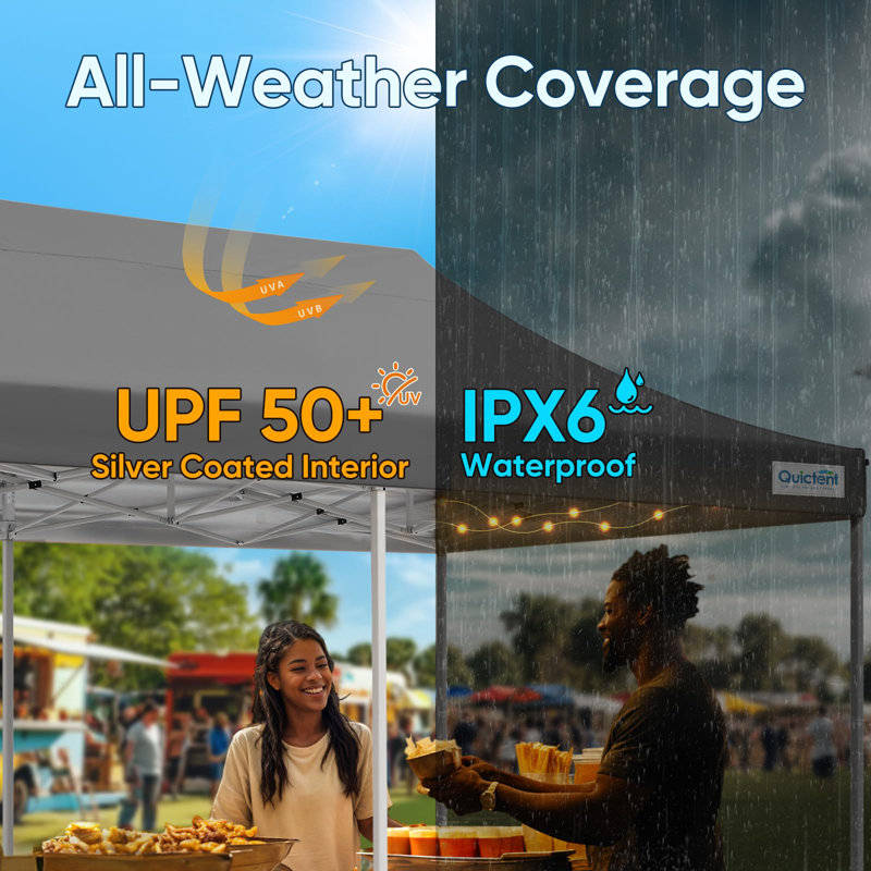 Tente à auvent escamotable portative 10 pi x 20 pi Quictent, Gris foncé, 20 pi x 10 pi
