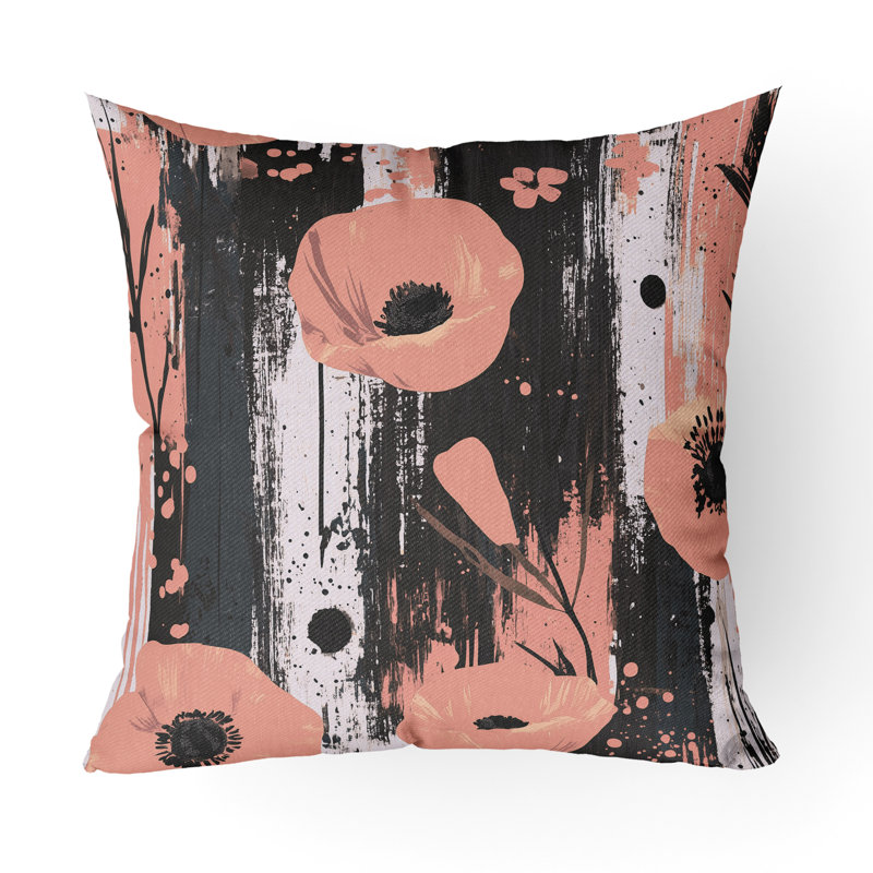 Coquelicot expressionniste intérieur/extérieur 20x20, Carré 20 po, Rose/noir