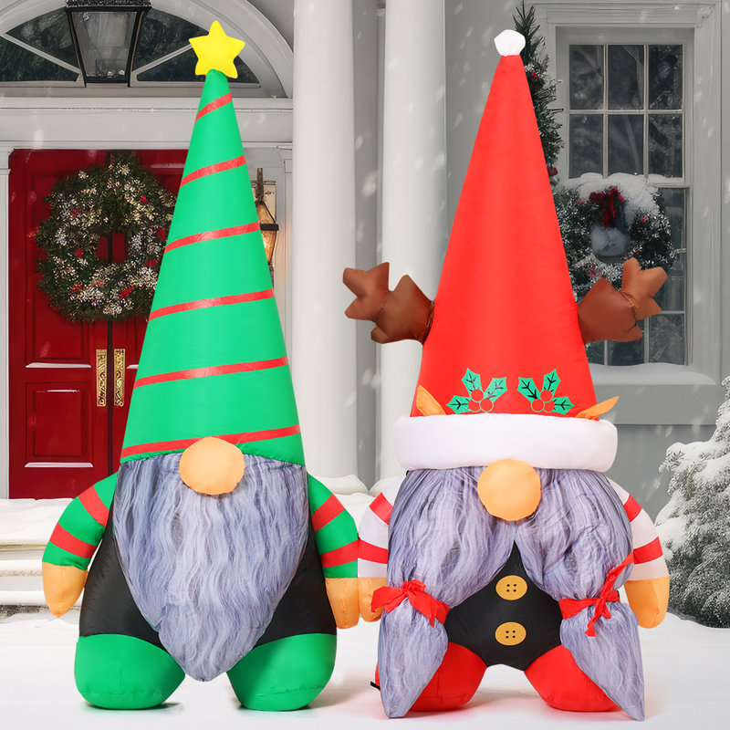 Deux gnomes gonflables de Noël de 5 pi se tenant la main avec des DEL intégrées