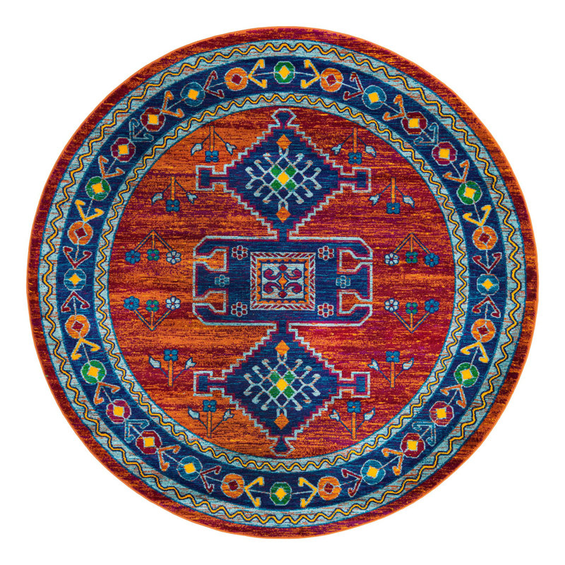 Erkhild Oriental Indoor / Outdoor Rug, Round 7'10"
