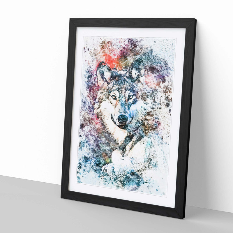 Wolf in Abstract - Picture Frame Painting Print, 91cm H x 60cm W x 2cm D, Black