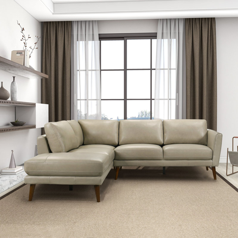 Canapé modulaire en cuir Lewter, Cuir beige, Orienté à gauche (vu de face)