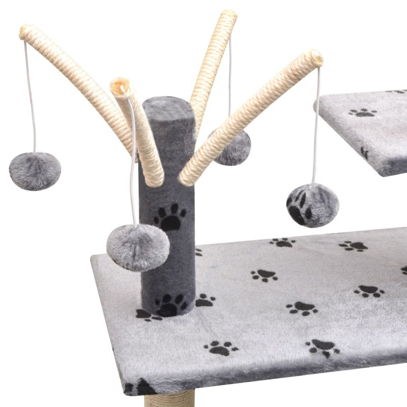 Amerina Cat Tree, 97  cm x 40 cm x 150 cm, Grey With Paw Prints