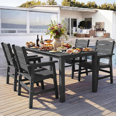 Ensemble de salle à manger de patio pour 4 personnes toutes saisons Ensemble de table et chaises d'extérieur toutes saisons avec trou pour parasol et cadre en aluminium pour l'extérieur, jardin, terrasse, bord de piscine, gris