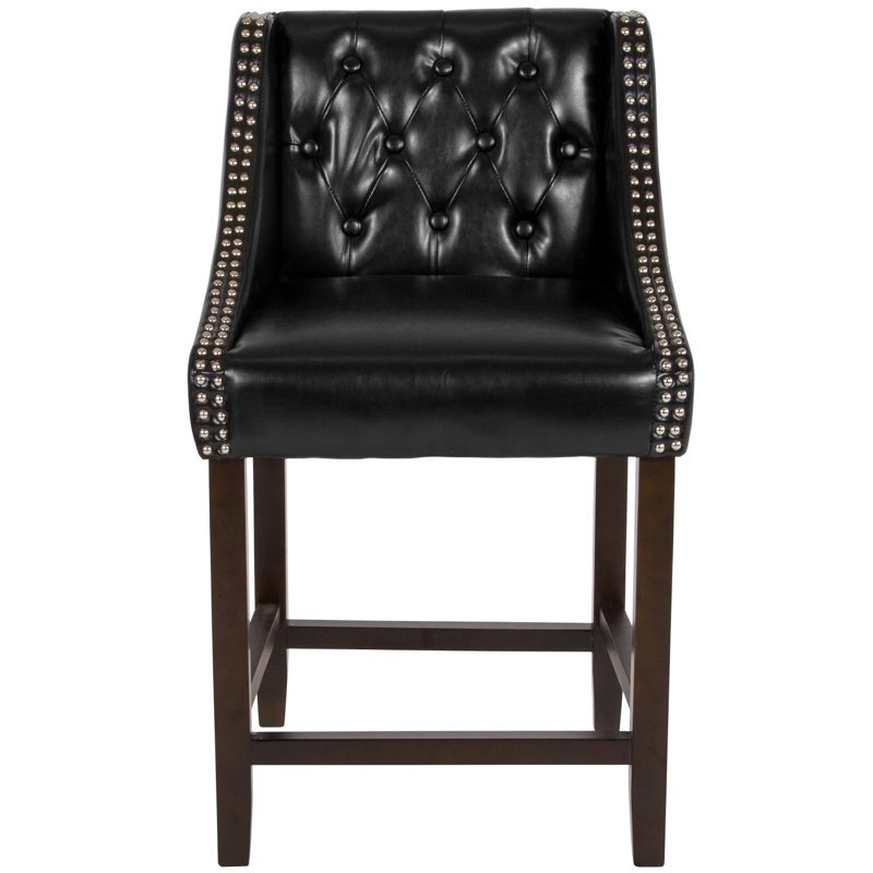 Tabouret de bar touffeté Desaria, Tabouret de comptoir (siège d'une hauteur de 24 p, Noir