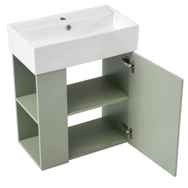 21.6" Floating Bathroom Vanity with Ceramic Basin, Green