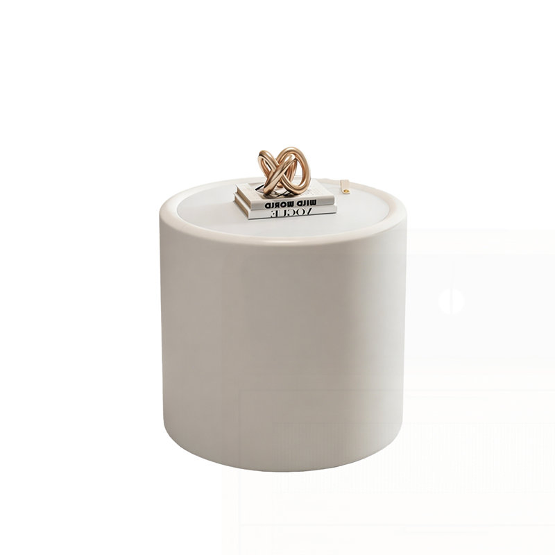 Table basse ronde avec plateau en verre trempé, Blanc, crème