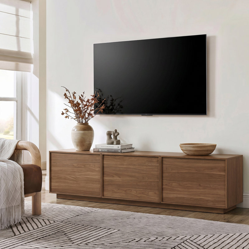 Modern 70.9"W TV Stand with Storage, Wooden Entertainment Center for TVs up to 80", Walnut, 70.9"