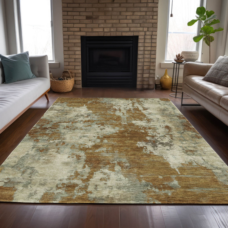 Tapis terre cuite lavable à la machine intérieur / extérieur Xhevrie, Rectangulaire 3 pi x 5 pi