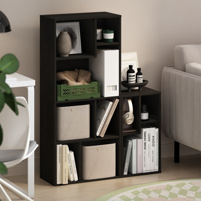 Étagère Zambrana, bibliothèque à 7 cubes, tablette de rangement cubique avec compartiments irréguliers, 9,4 x 18,9 x 42,1 cm, pour salon, chambre, bureau, couleur espresso