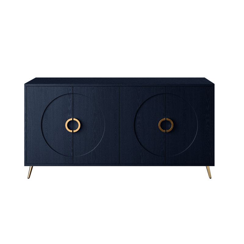 Buffet buffet 4 portes en bois bleu marine avec tablette réglable pour la cuisine, la salle à manger, le salon, le vestibule, le couloir, le bureau