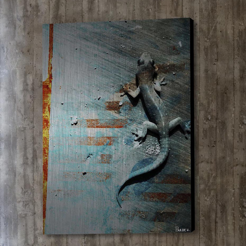 Gecko par parvez taj-impression sans cadre sur métal, H 45 po x l 30 po x P 1,5 po