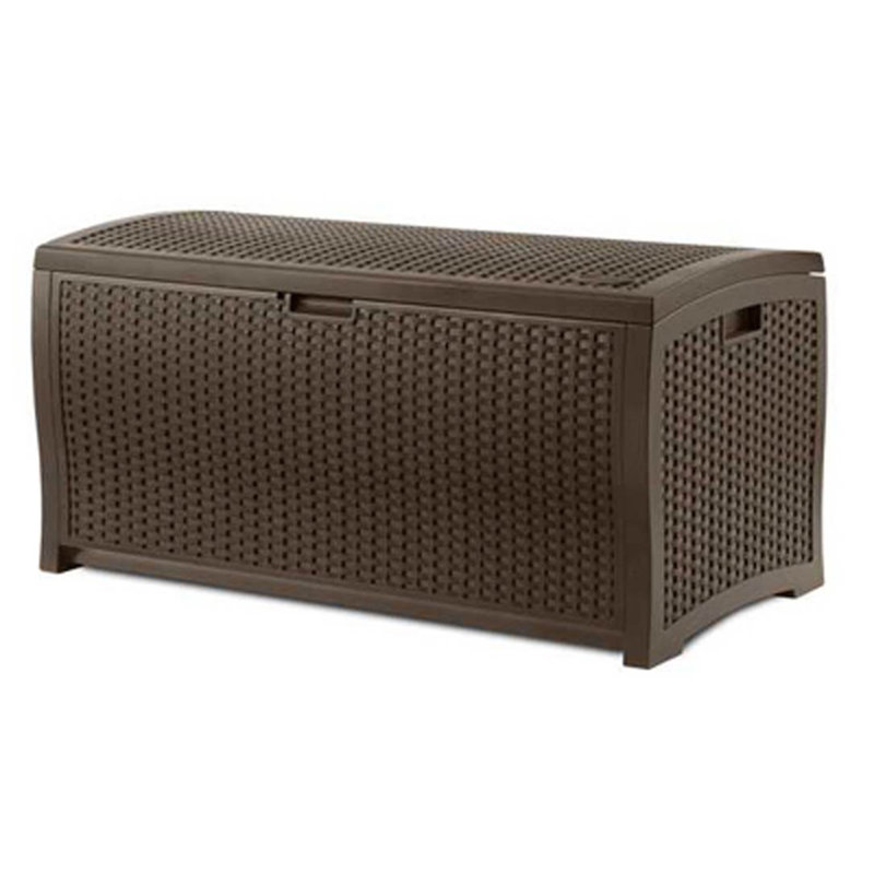 Mocha Wicker Resin Lockable Deck Box Set, 73 Gallon Capacity