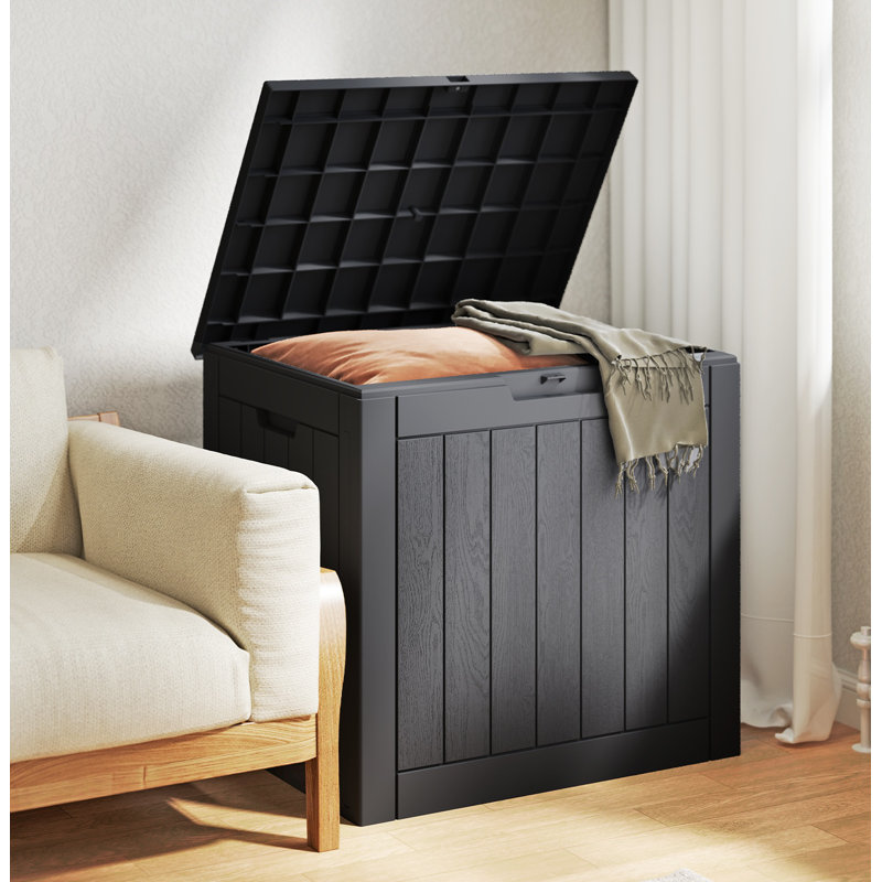 Coffre de terrasse avec capacité de 31 gallons, rangement extérieur verrouillable en résine résistant aux intempéries pour des livraisons sécurisées et un rangement intérieur dans le jardin ou le patio