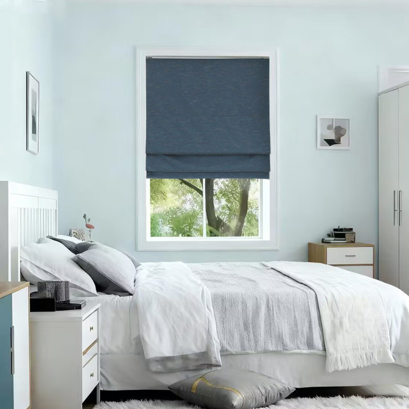 Cordless Room Darkening Roman Shade with Window Blind, 48"W x 64"L, Indigo Blue