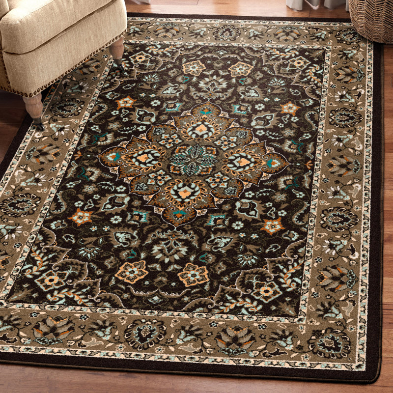 Tapis brun / noir à motif oriental Prolley, Rectangle 3 pi 10 po x 5 pi 4 po
