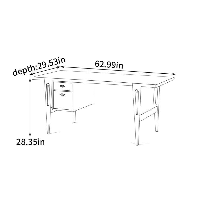 Bureau moderne et minimaliste, H 28,35 po x l 62,99 po x P 29,53 po