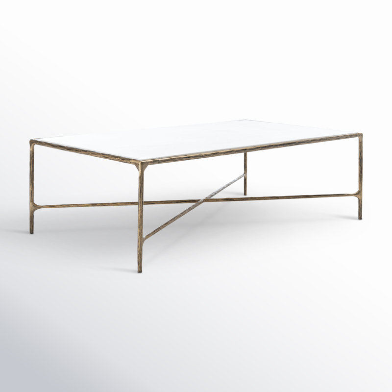 Table basse Evelynn, Laiton, Marbre blanc