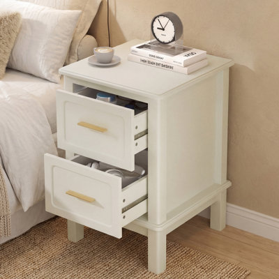 15.75" Nightstand with 2 Drawers with Gold Handles For Small Spaces, Living Room, Kids Room & Guest Room