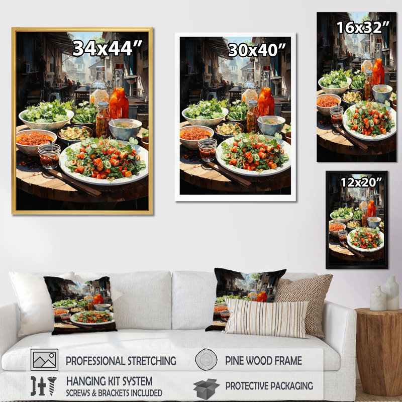 Vietnam Vietnamese Street Food sur impression sur toile, Cadre photo doré simple, H 32 po x l 16 po x P 1 po