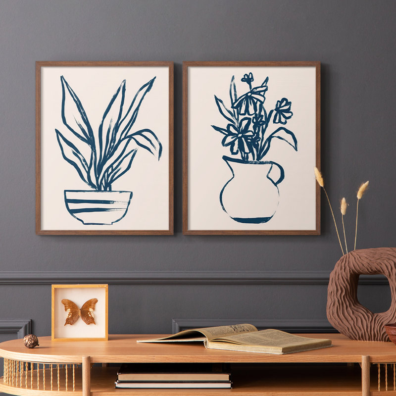 Marine Plant Sketches III - reproduction encadrée de qualité supérieure - prête à être accrochée - aucun clou requis - aucun clou requis