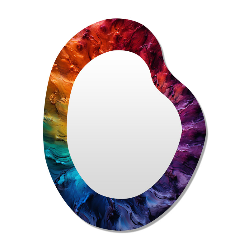 Pineville Colorful space fractal vortex IV - Fractal Asymmetrical Large Mirror, Modern Irregular Shape Decorative Wall Mirror, Printed Metal Art