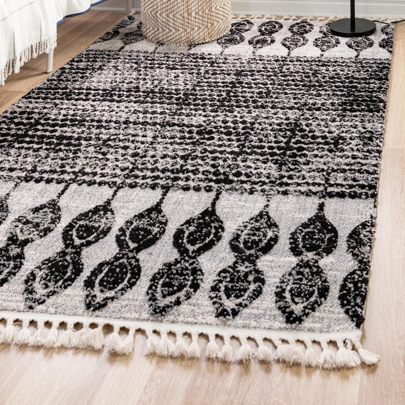 Tapis noir à motif géométrique Orlando, Rectangle 7 pi 10 po x 10 pi