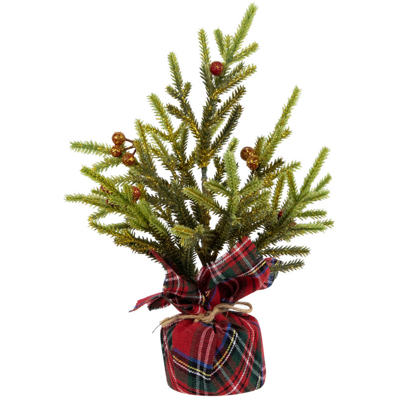 Mini Glittered Pine with Berries Artificial Christmas Trees - Set of 3
