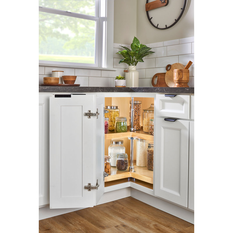 Rev-A-Shelf 2-Shelf Wood Kidney-Shaped Lazy Susan Organizer for Corner Base Kitchen Cabinets , 32" W