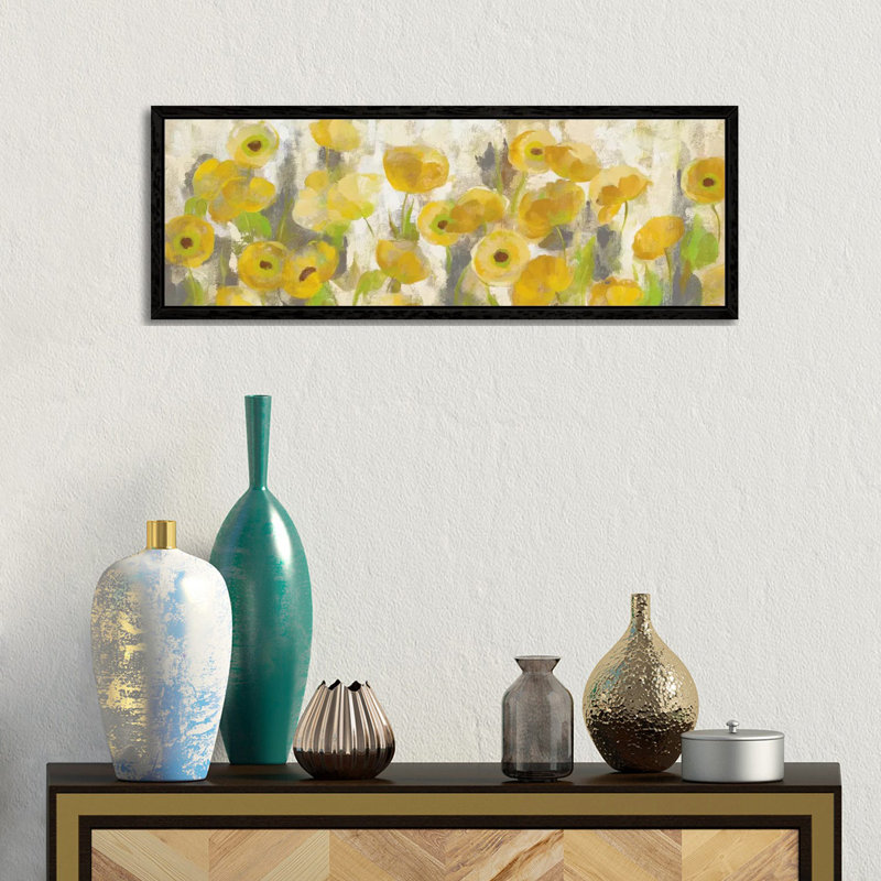 Floating Yellow Flowers I by Silvia Vassileva - Floater Frame Panoramic Gallery-Wrapped Canvas Giclée on Canvas, Black Framed