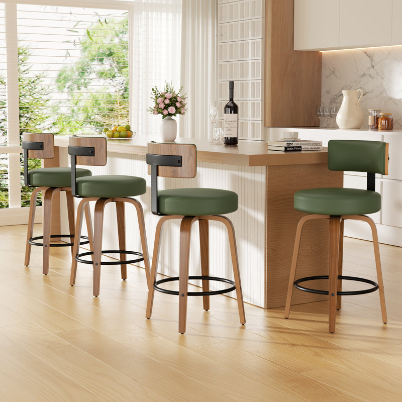 Chic Swivel Leather Upholstered Bar Stool For Ultimate Comfort And Style, Green